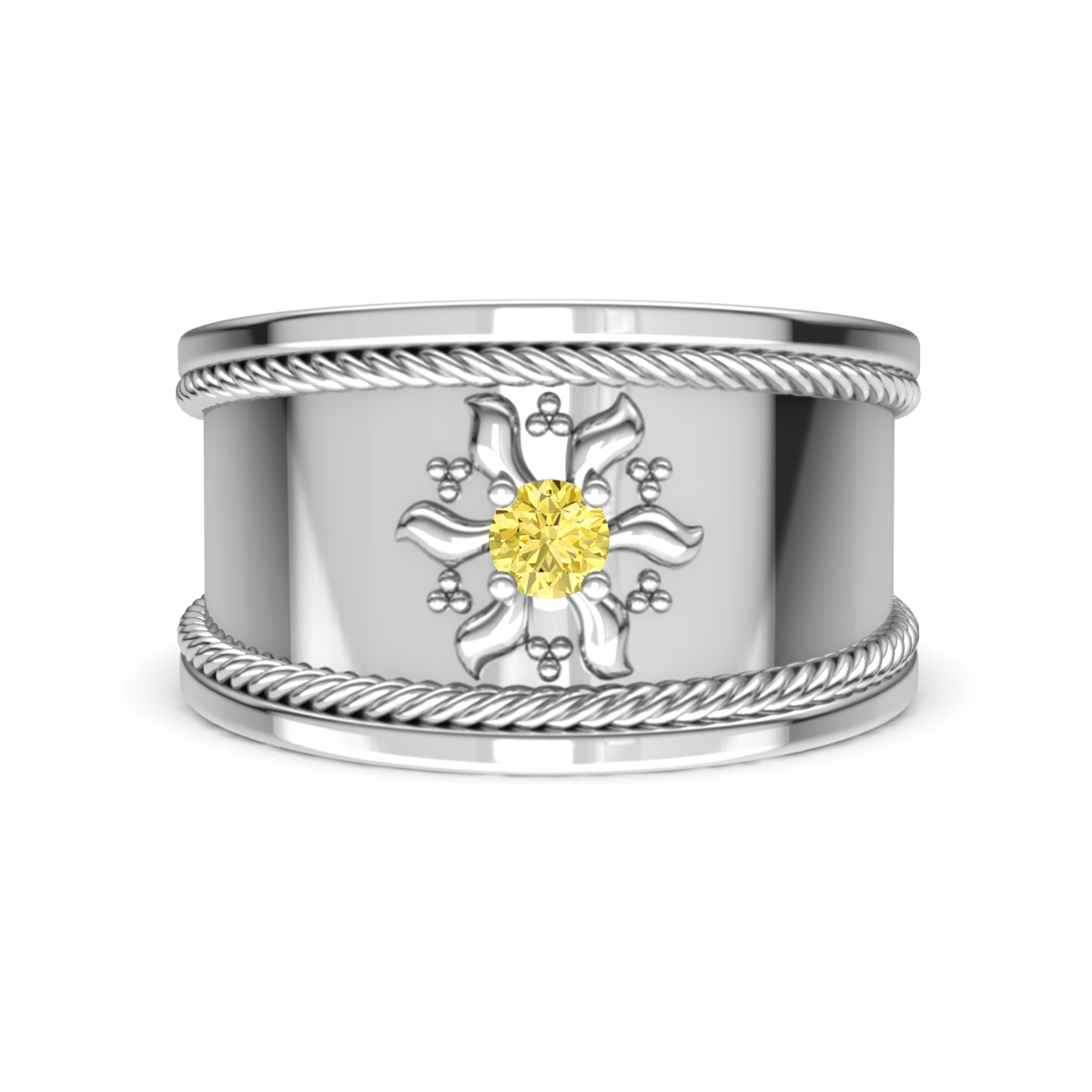 Kiran Sunburst Engraved Natural Yellow Sapphire Cocktail Ring 