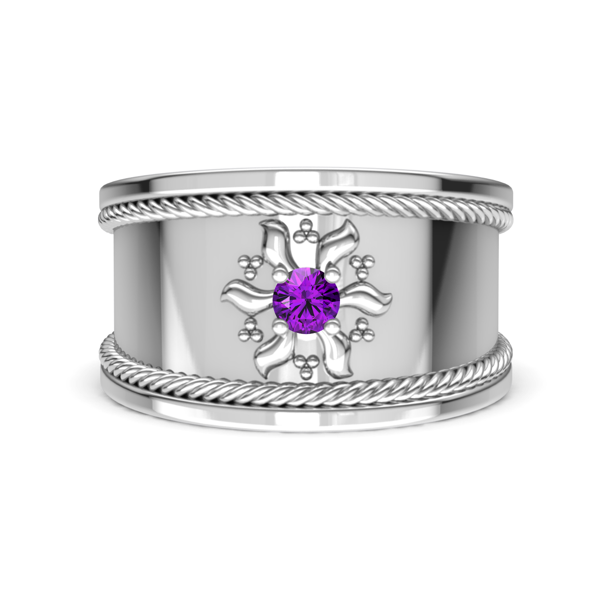 Kiran Sunburst Engraved Amethyst Cocktail Ring 