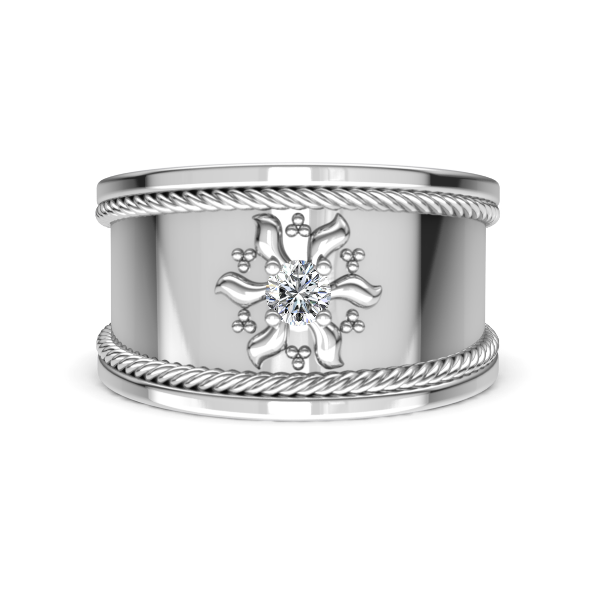 Kiran Sunburst Engraved Natural Diamond Cocktail Ring 