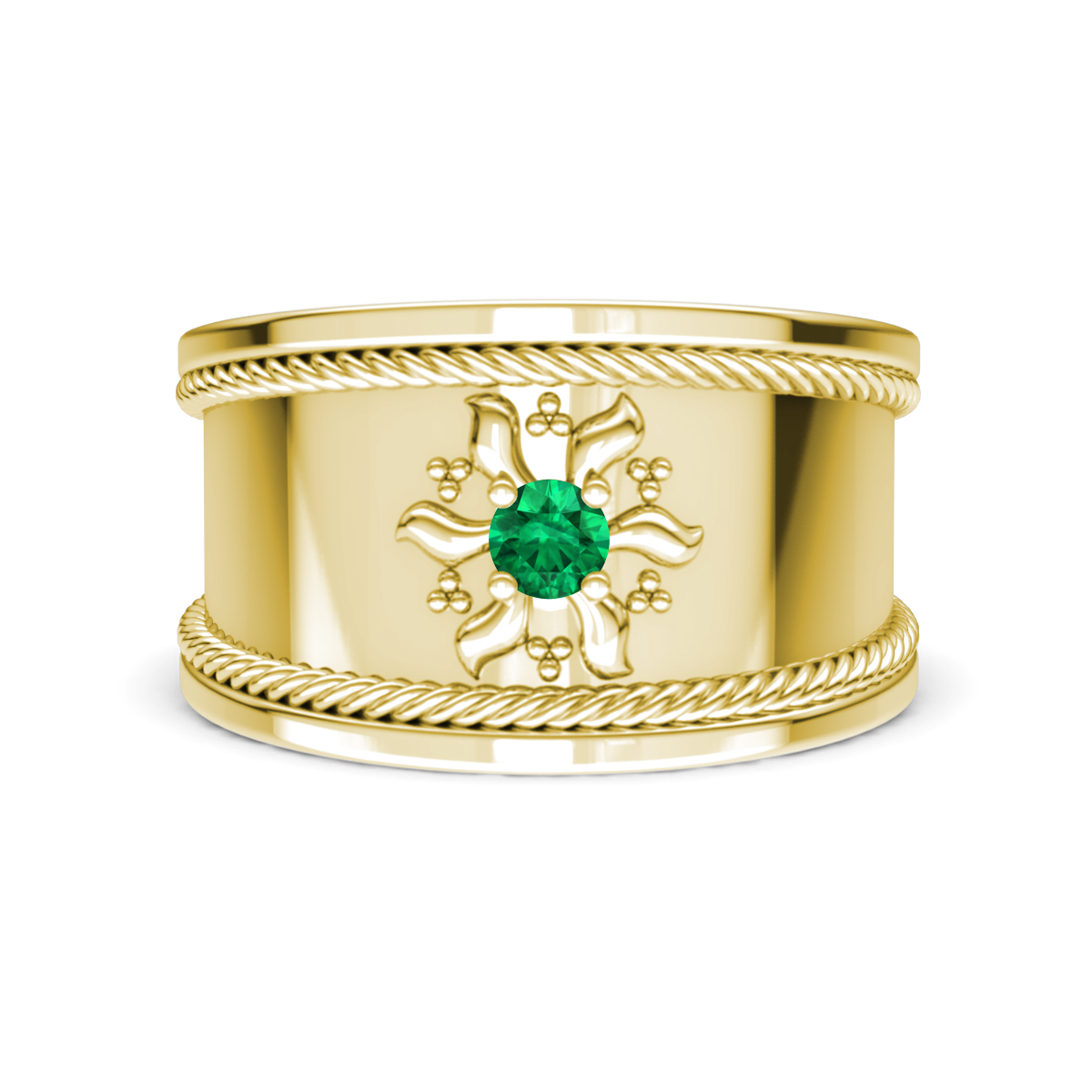 Kiran Sunburst Engraved Natural Emerald Cocktail Ring 