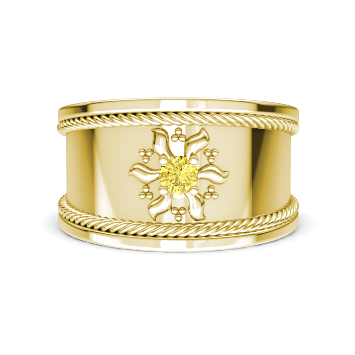 Kiran Sunburst Engraved Natural Yellow Sapphire Cocktail Ring 