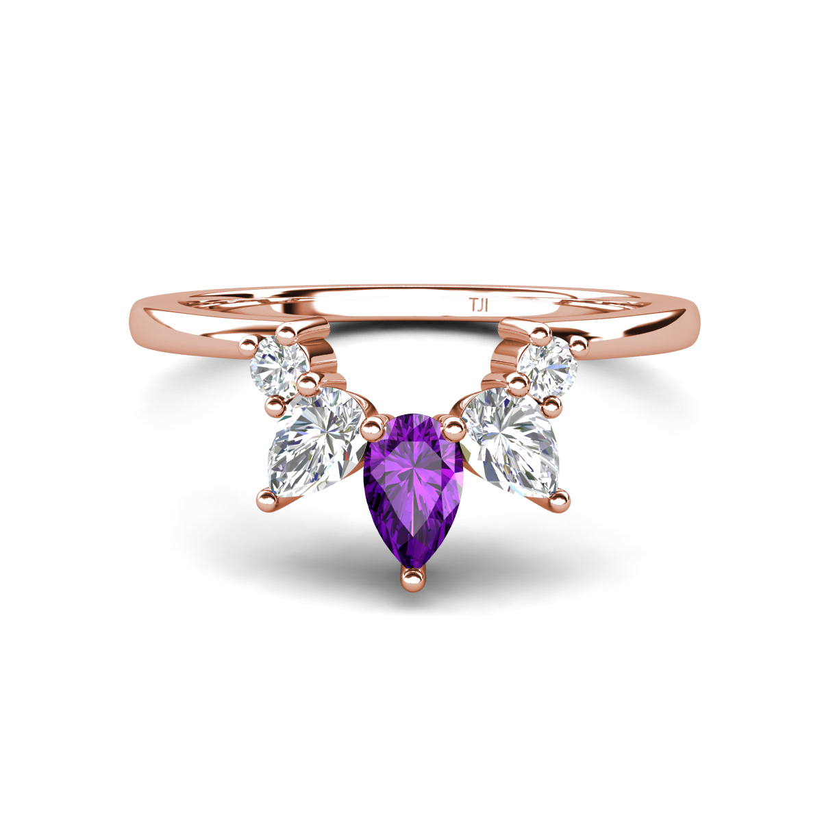 Amina 0.55 ctw Pear Shape Amethyst Accented Lab Grown Diamonds Curved Wedding Band 