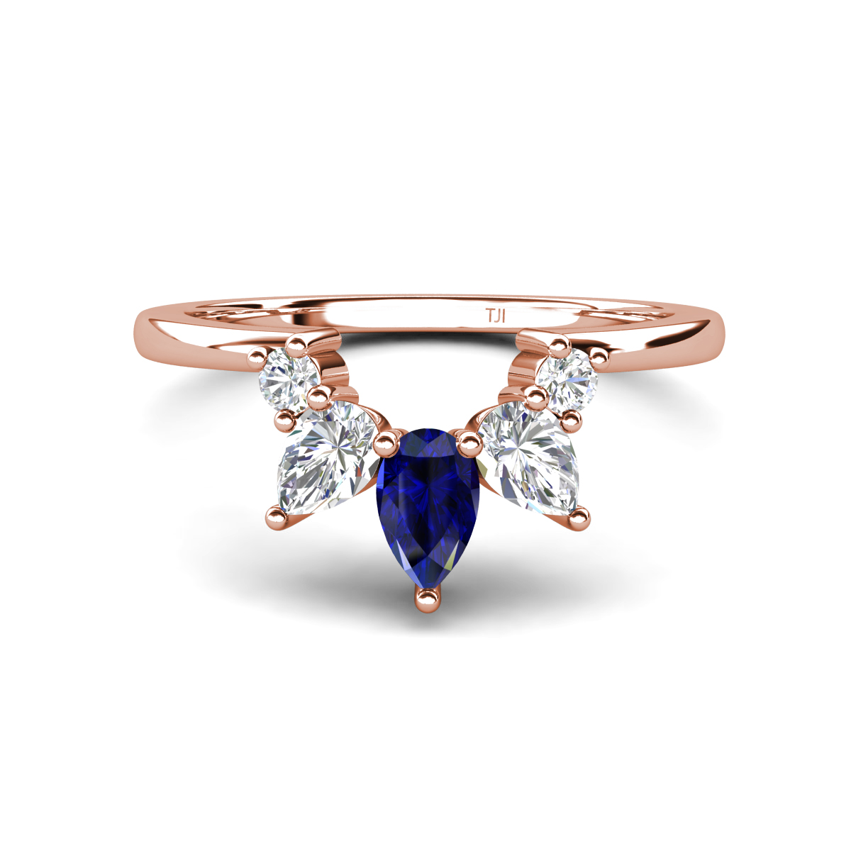 Amina 0.63 ctw Pear Shape Blue Sapphire Accented Lab Grown Diamonds Curved Wedding Band 