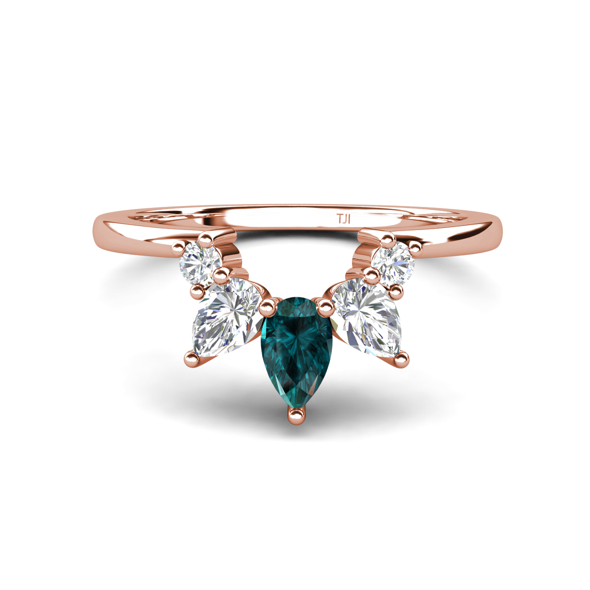 Amina 0.58 ctw Pear Shape London Blue Topaz Accented Lab Grown Diamonds Curved Wedding Band 