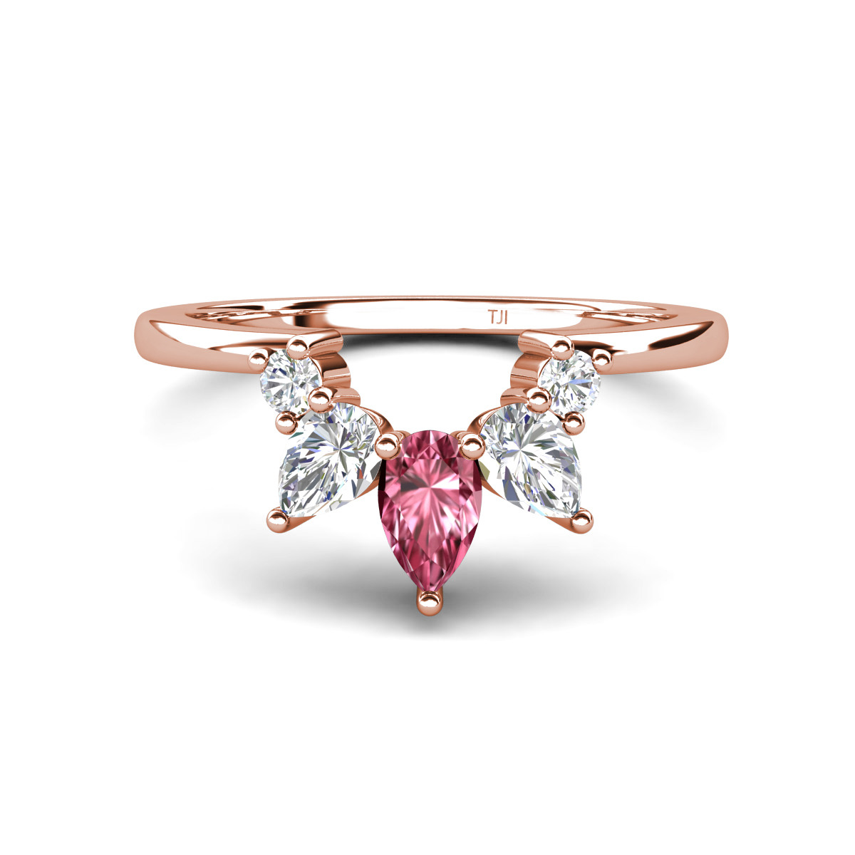 Amina 0.58 ctw Pear Shape Pink Tourmaline Accented Lab Grown Diamonds Curved Wedding Band 