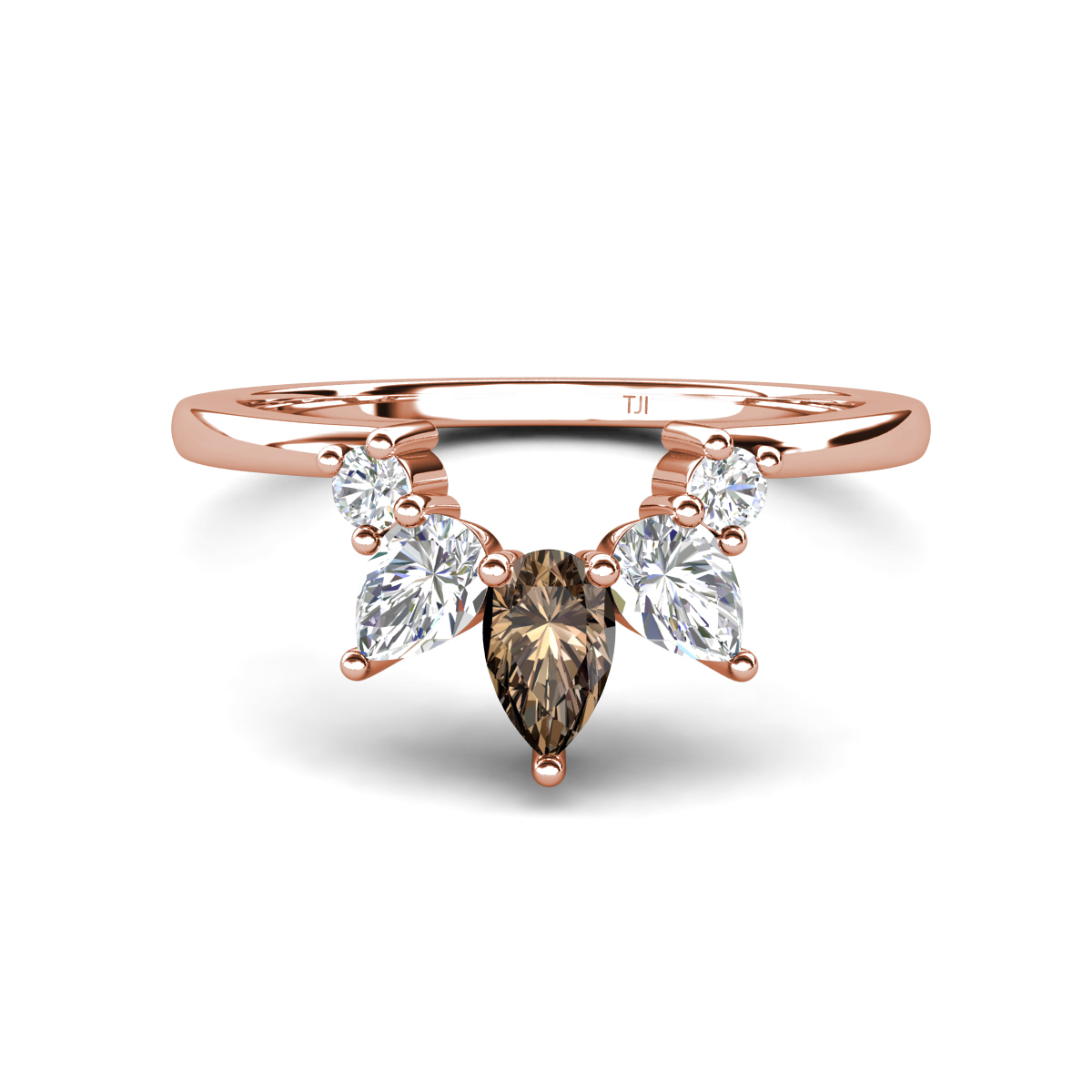 Amina 0.53 ctw Pear Shape Smoky Quartz Accented Lab Grown Diamonds Curved Wedding Band 