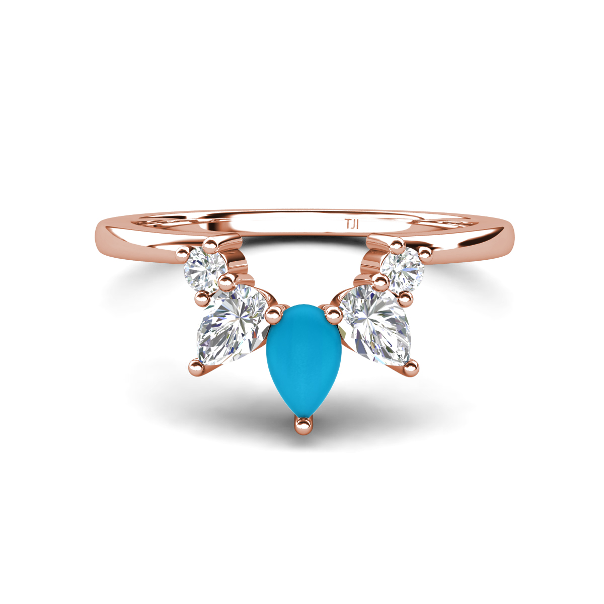 Amina 0.46 ctw Pear Shape Turquoise Accented Lab Grown Diamonds Curved Wedding Band 