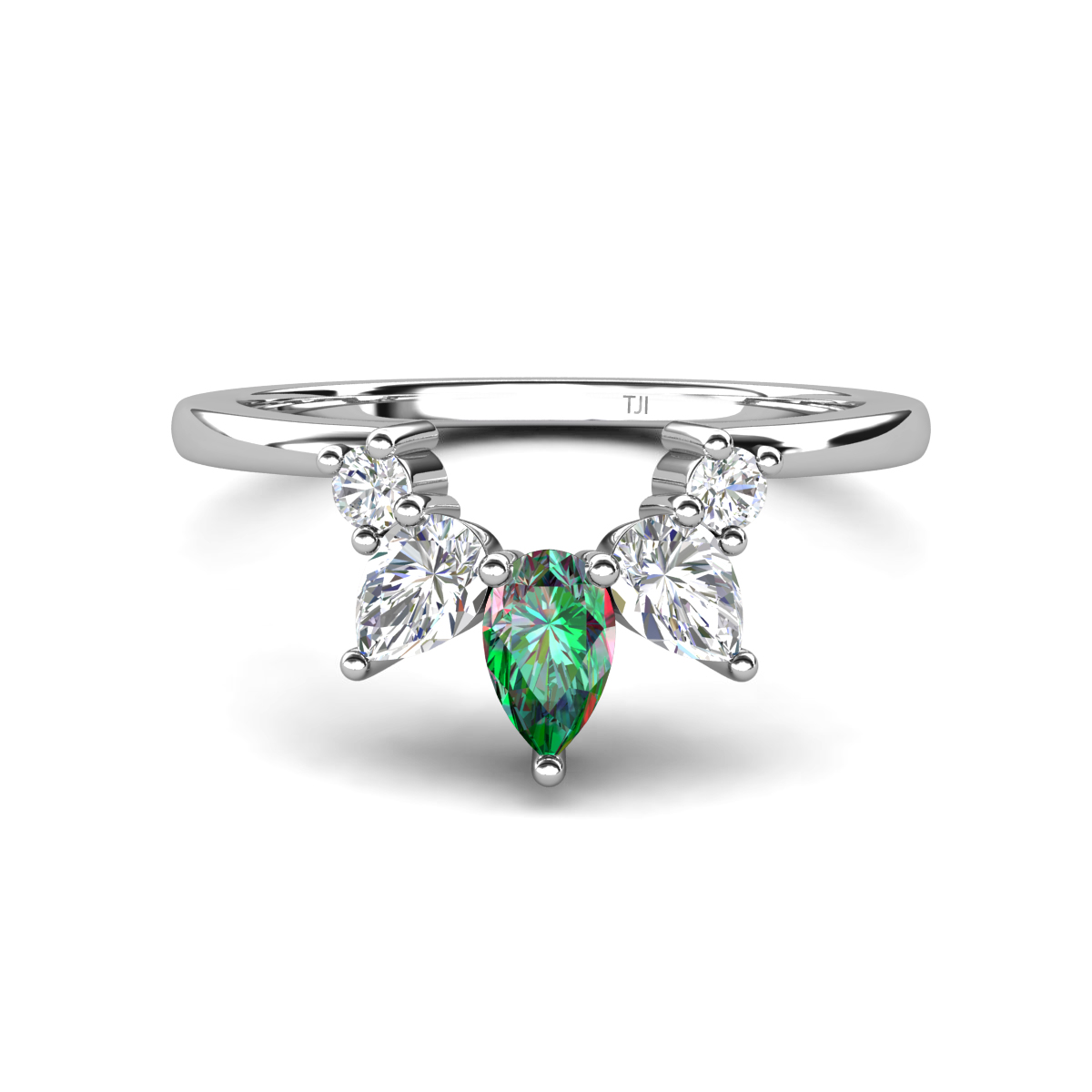 Amina 0.58 ctw Pear Shape Created Alexandrite Accented Lab Grown Diamonds Curved Wedding Band 