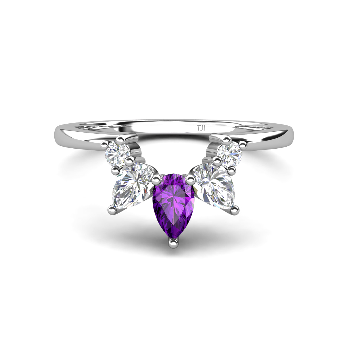 Amina 0.55 ctw Pear Shape Amethyst Accented Lab Grown Diamonds Curved Wedding Band 