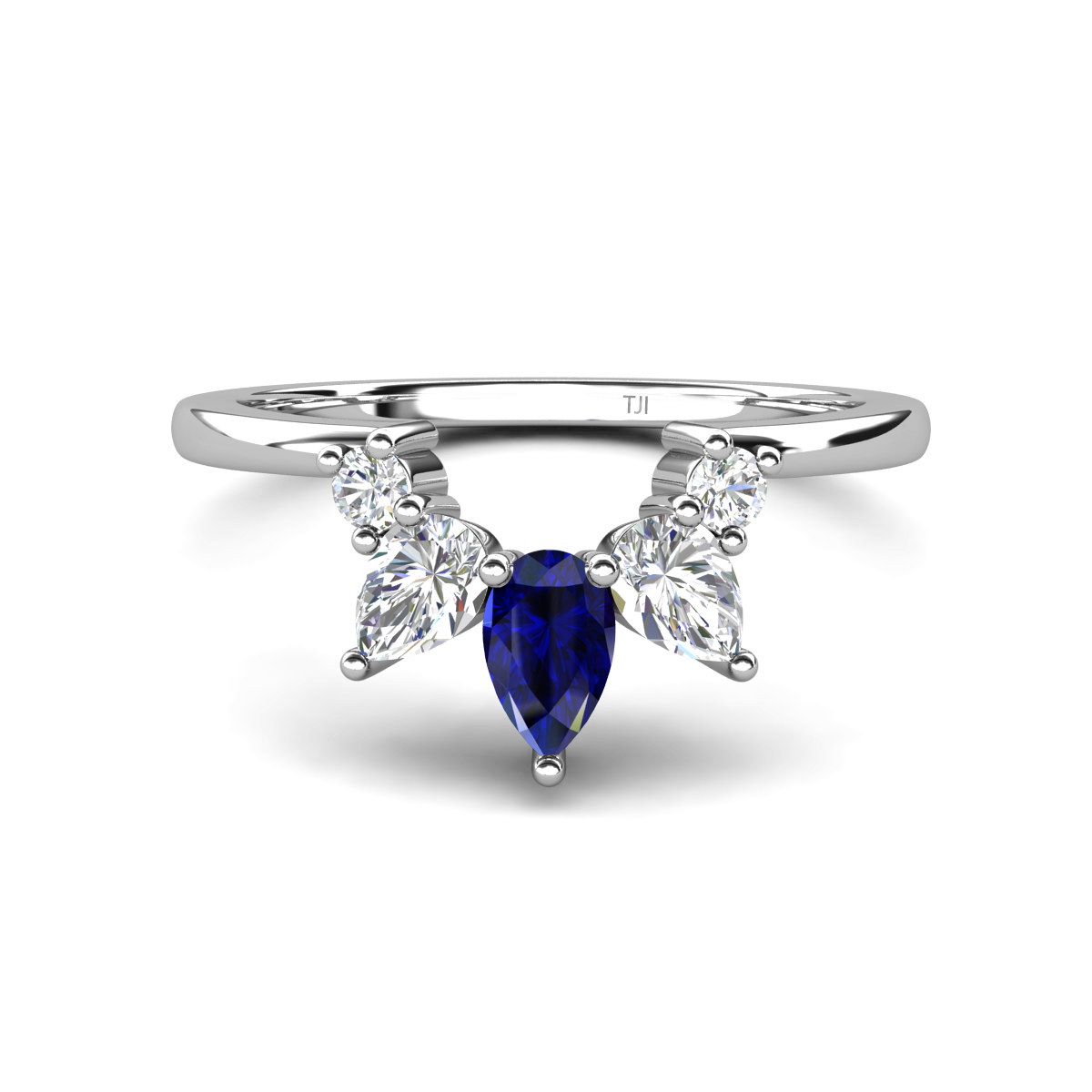 Amina 0.63 ctw Pear Shape Blue Sapphire Accented Lab Grown Diamonds Curved Wedding Band 