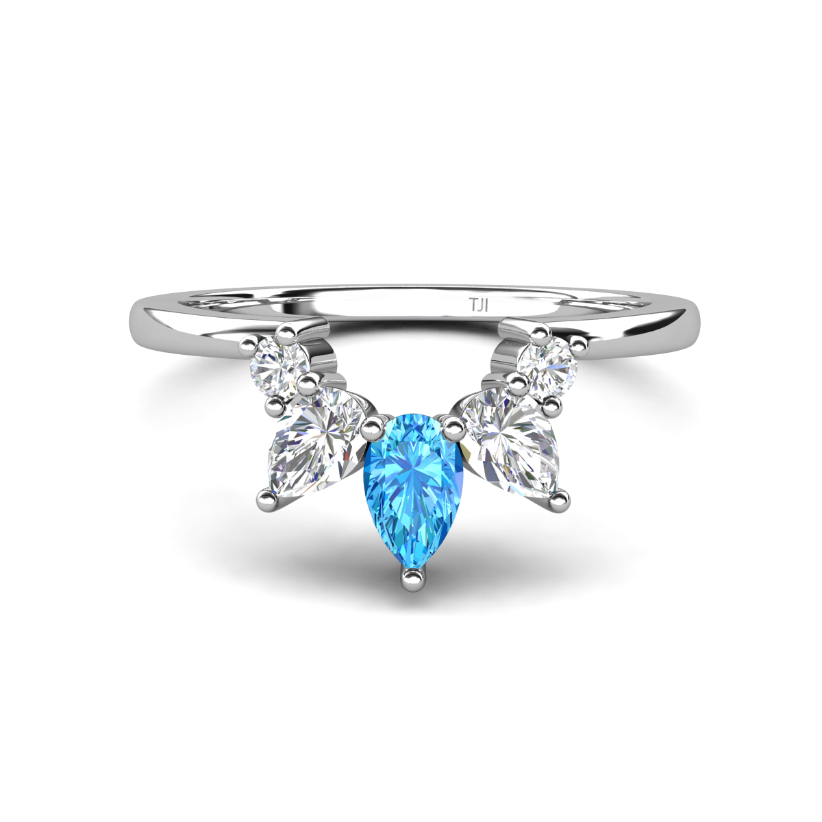 Amina 0.58 ctw Pear Shape Blue Topaz Accented Lab Grown Diamonds Curved Wedding Band 