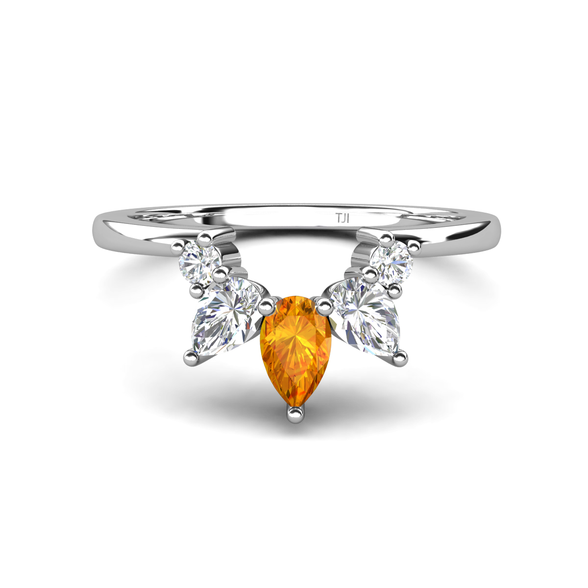 Amina 0.55 ctw Pear Shape Citrine Accented Lab Grown Diamonds Curved Wedding Band 
