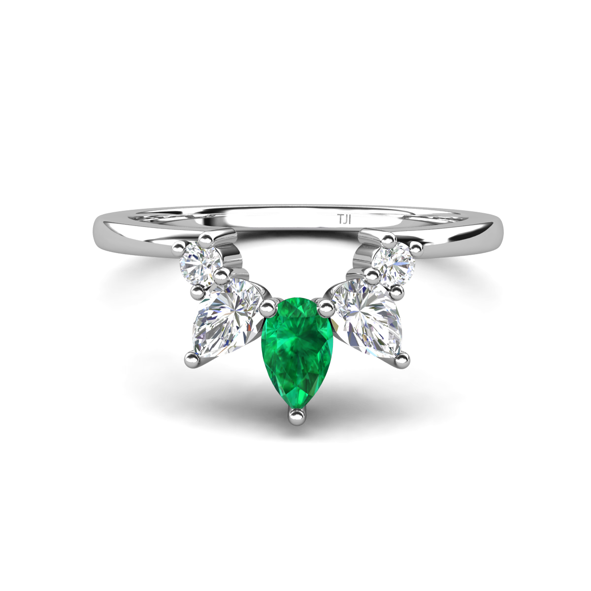Amina 0.53 ctw Pear Shape Emerald Accented Lab Grown Diamonds Curved Wedding Band 