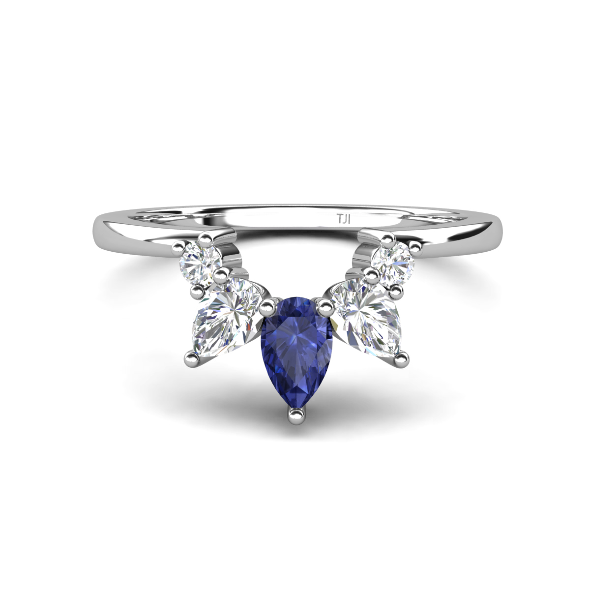 Amina 0.53 ctw Pear Shape Iolite Accented Lab Grown Diamonds Curved Wedding Band 