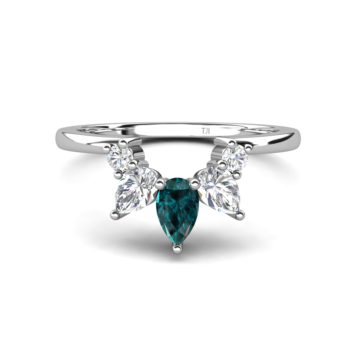 Amina 0.58 ctw Pear Shape London Blue Topaz Accented Lab Grown Diamonds Curved Wedding Band 