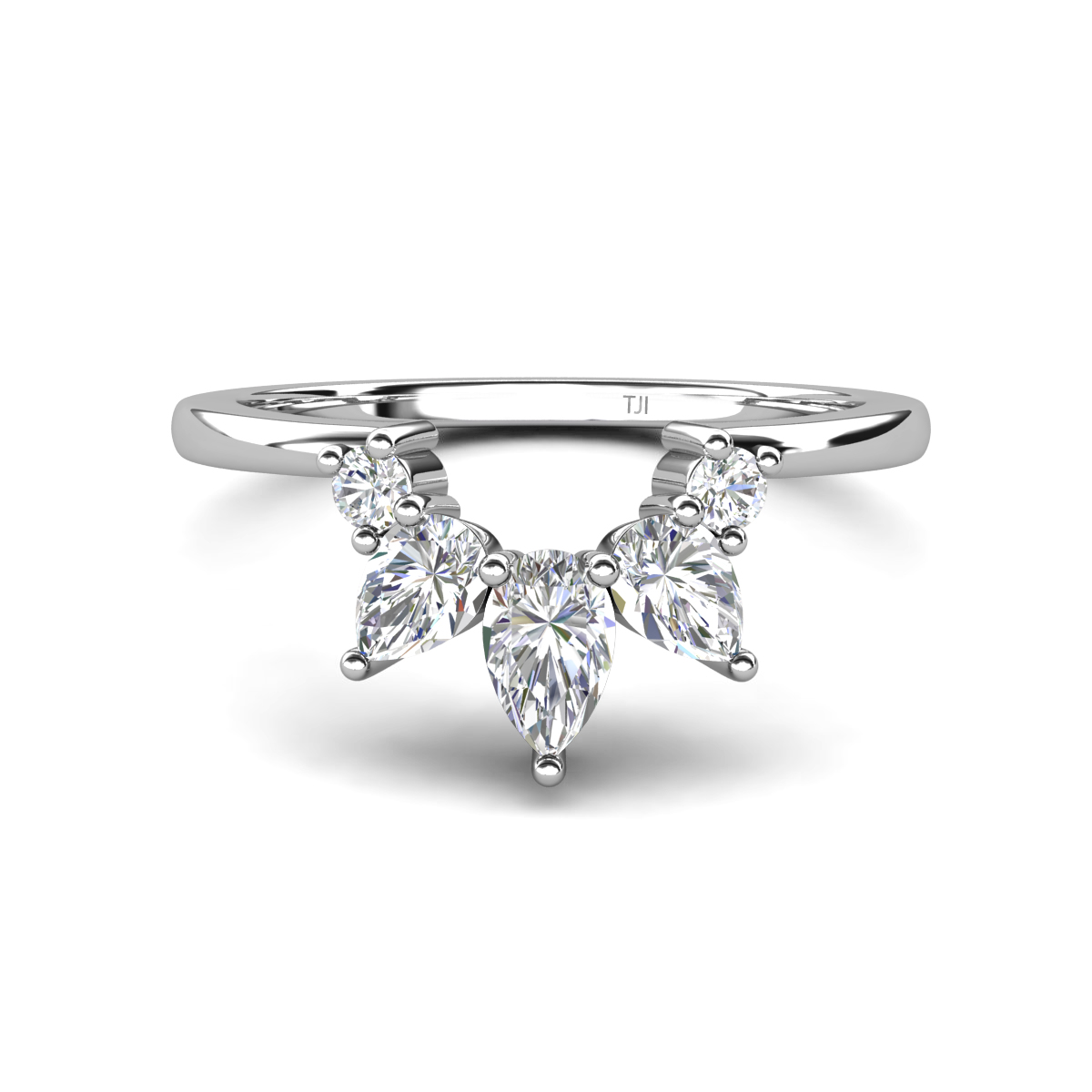 Amina 0.53 ctw Pear Shape Moissanite Accented Lab Grown Diamonds Curved Wedding Band 