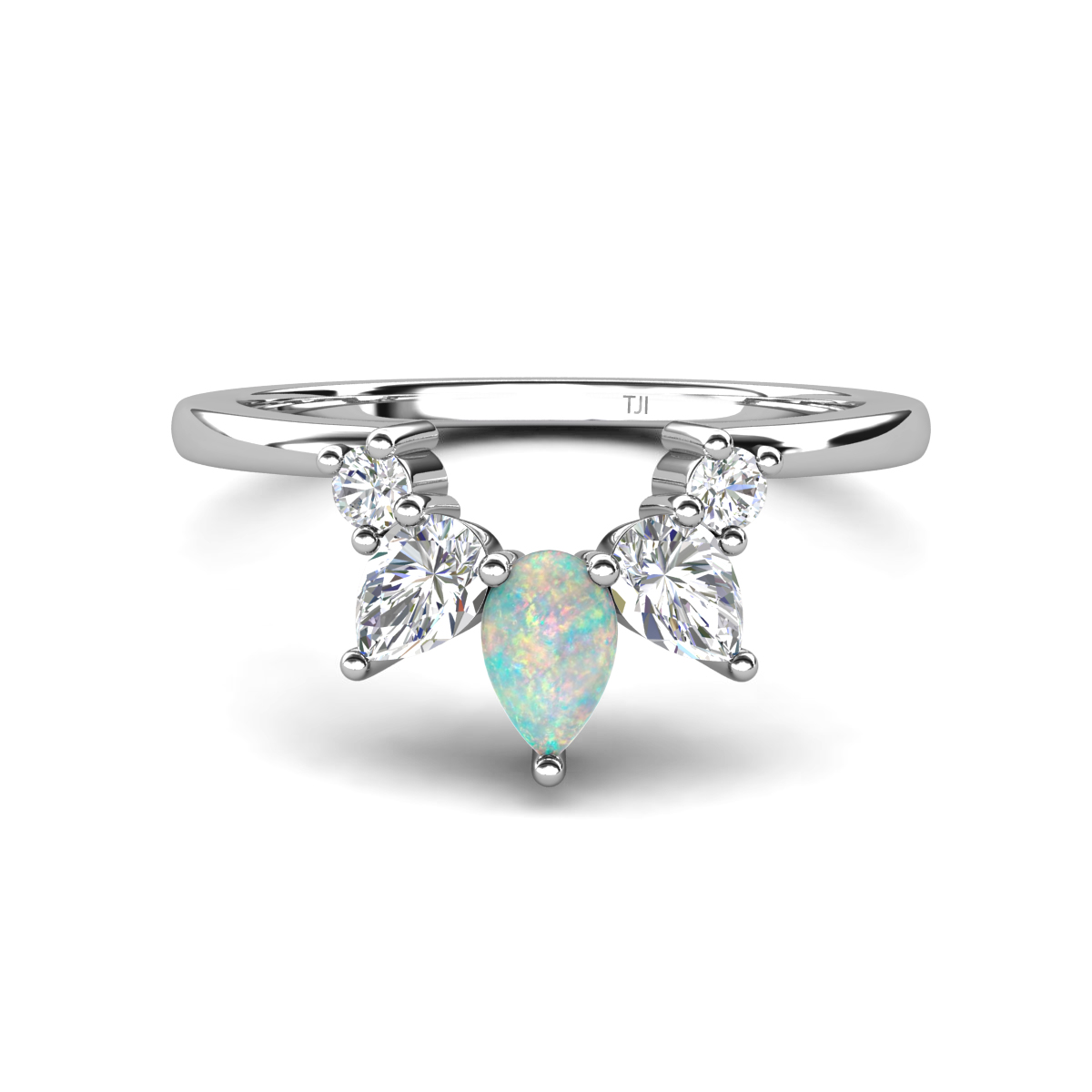 Amina 0.46 ctw Pear Shape Opal Accented Lab Grown Diamonds Curved Wedding Band 