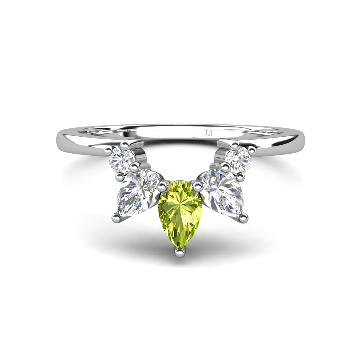 Amina 0.58 ctw Pear Shape Peridot Accented Lab Grown Diamonds Curved Wedding Band 