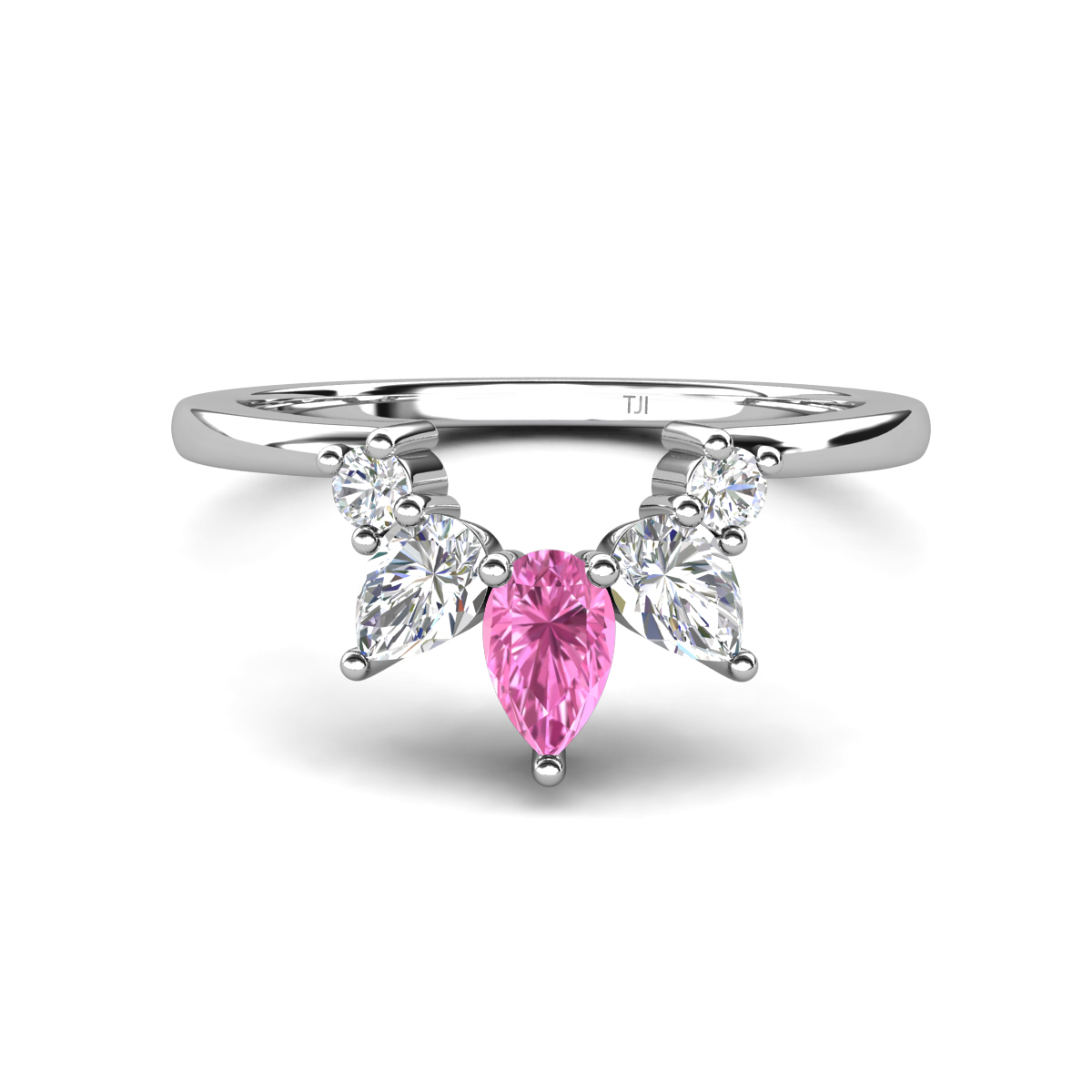 Amina 0.63 ctw Pear Shape Pink Sapphire Accented Lab Grown Diamonds Curved Wedding Band 