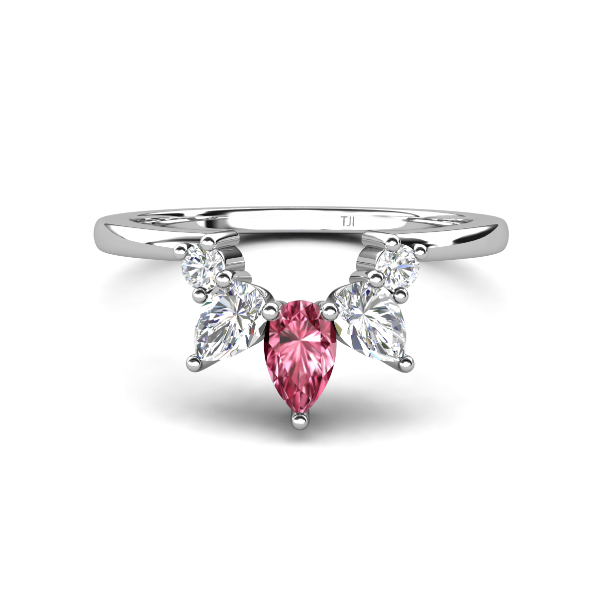 Amina 0.58 ctw Pear Shape Pink Tourmaline Accented Lab Grown Diamonds Curved Wedding Band 