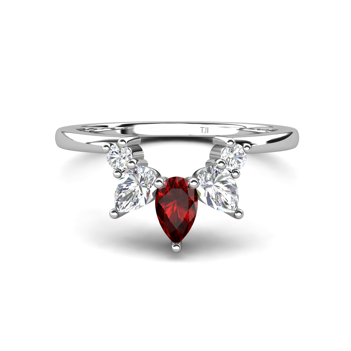 Amina 0.63 ctw Pear Shape Red Garnet Accented Lab Grown Diamonds Curved Wedding Band 