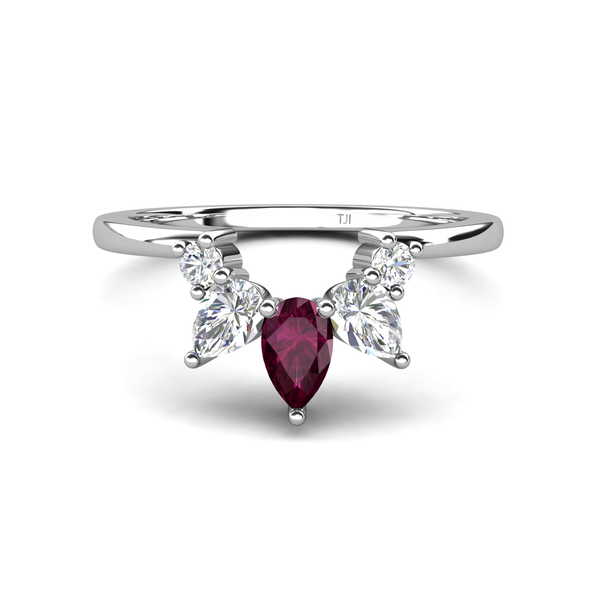 Amina 0.58 ctw Pear Shape Rhodolite Garnet Accented Lab Grown Diamonds Curved Wedding Band 
