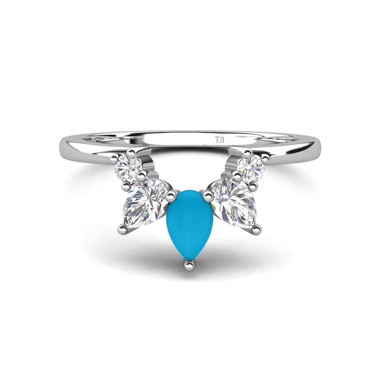 Amina 0.46 ctw Pear Shape Turquoise Accented Lab Grown Diamonds Curved Wedding Band 