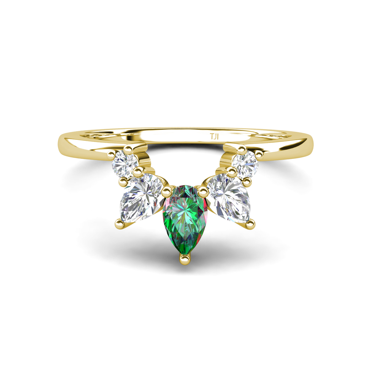 Amina 0.58 ctw Pear Shape Created Alexandrite Accented Lab Grown Diamonds Curved Wedding Band 