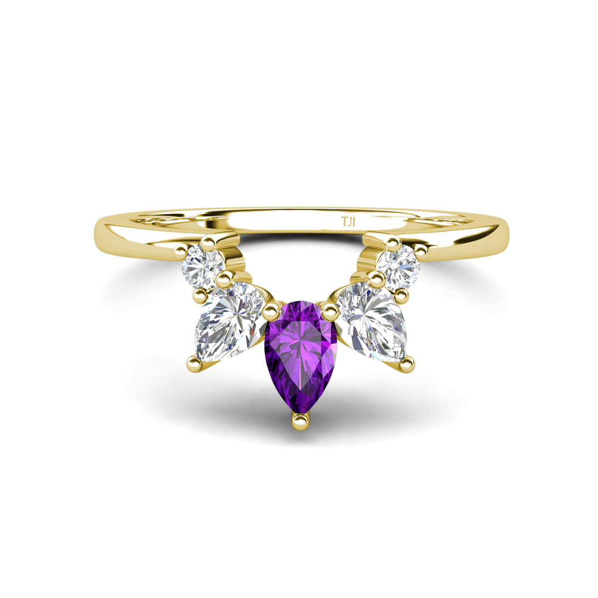 Amina 0.55 ctw Pear Shape Amethyst Accented Lab Grown Diamonds Curved Wedding Band 