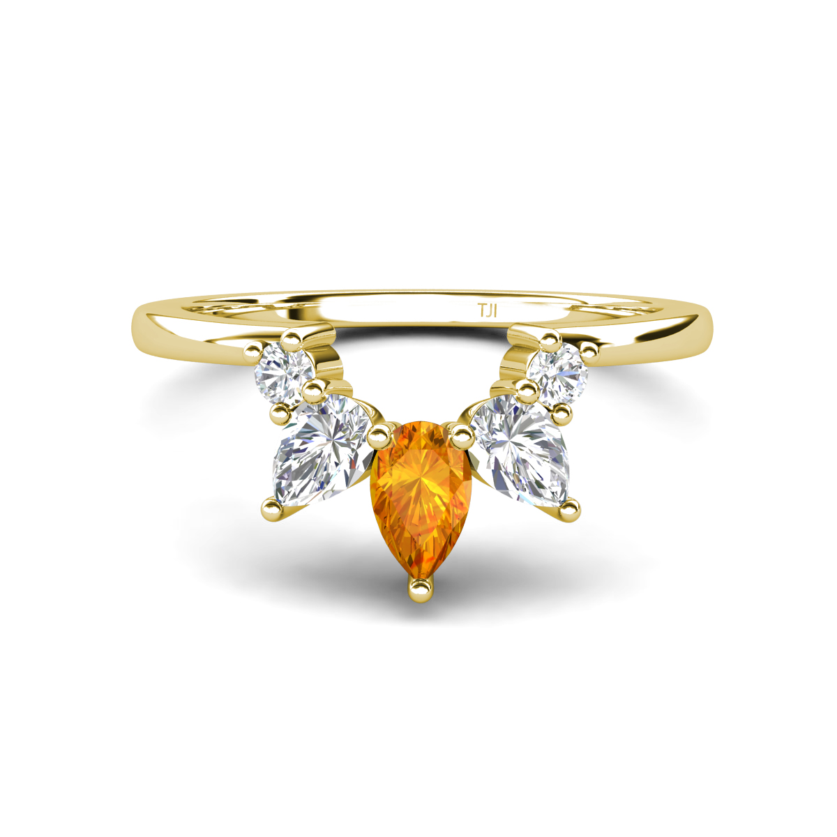 Amina 0.55 ctw Pear Shape Citrine Accented Lab Grown Diamonds Curved Wedding Band 