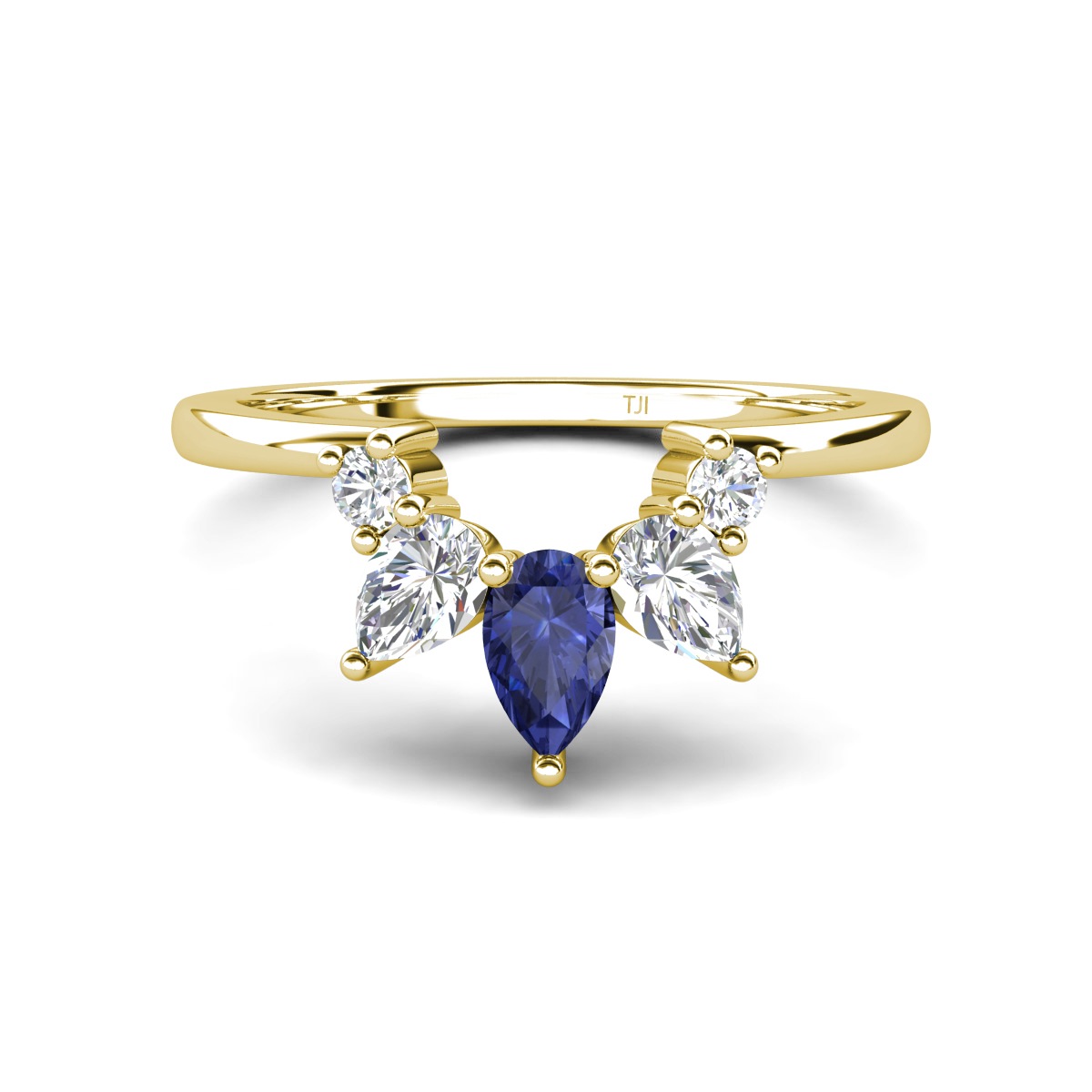 Amina 0.53 ctw Pear Shape Iolite Accented Lab Grown Diamonds Curved Wedding Band 