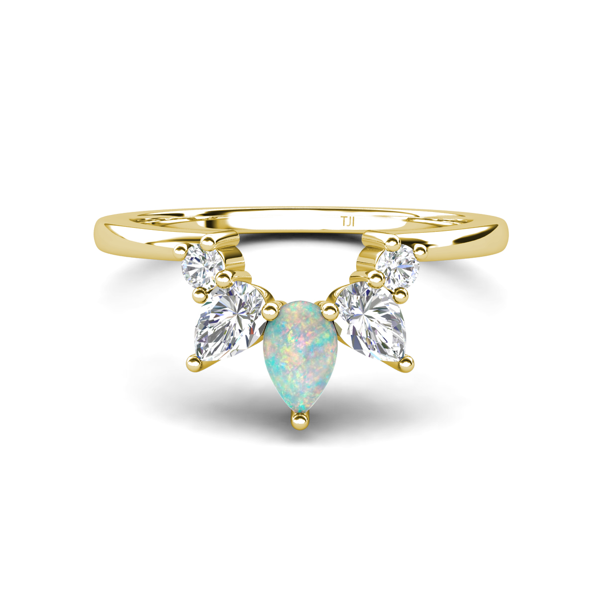 Amina 0.46 ctw Pear Shape Opal Accented Lab Grown Diamonds Curved Wedding Band 