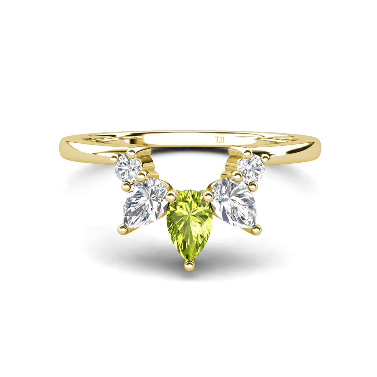 Amina 0.58 ctw Pear Shape Peridot Accented Lab Grown Diamonds Curved Wedding Band 