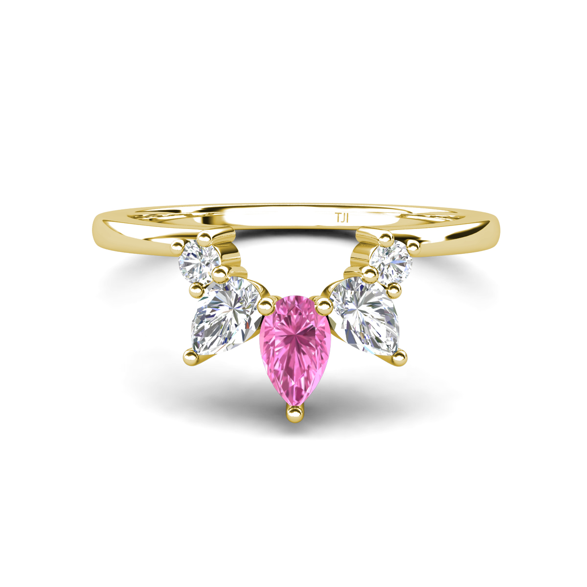 Amina 0.63 ctw Pear Shape Pink Sapphire Accented Lab Grown Diamonds Curved Wedding Band 