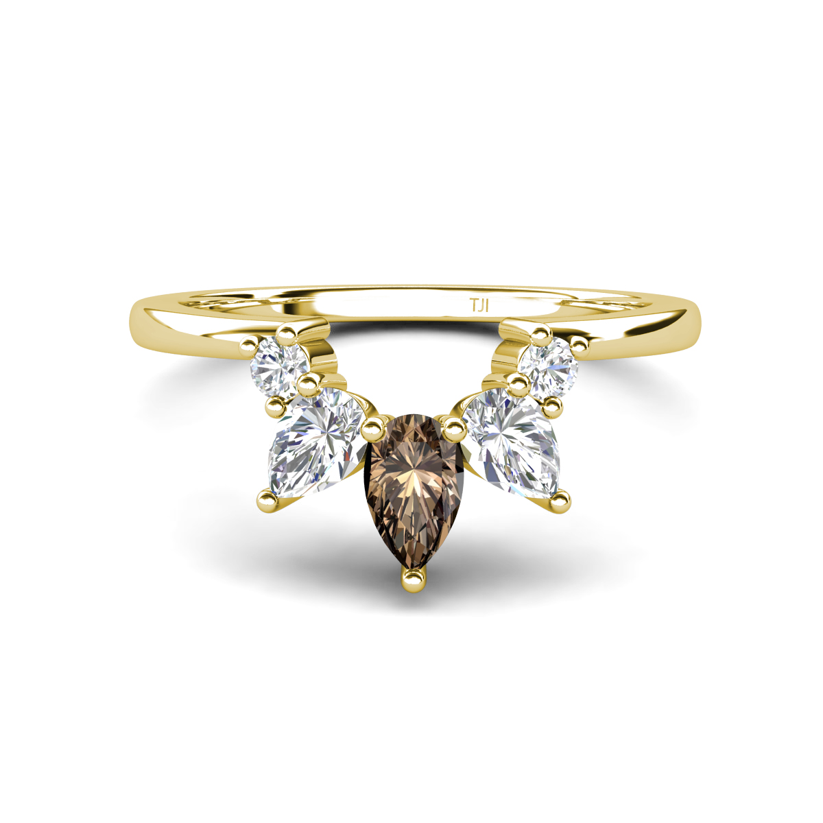 Amina 0.53 ctw Pear Shape Smoky Quartz Accented Lab Grown Diamonds Curved Wedding Band 