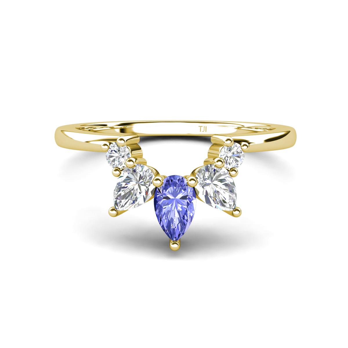 Amina 0.58 ctw Pear Shape Tanzanite Accented Lab Grown Diamonds Curved Wedding Band 