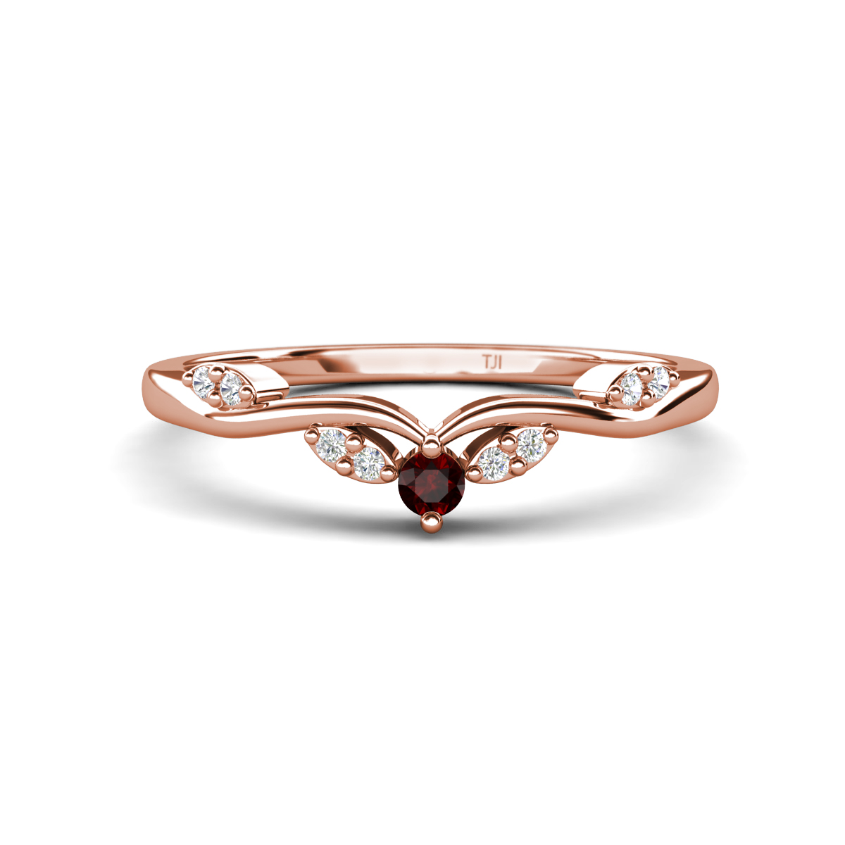 Brielle Red Garnet accented Lab Grown Diamonds Wedding Band 