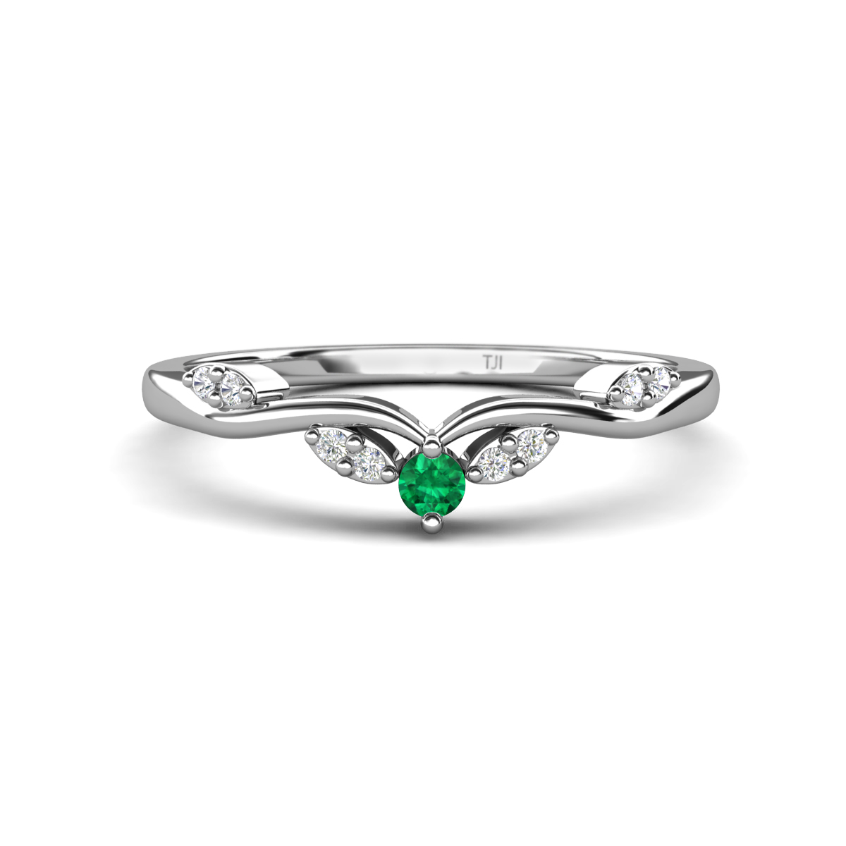 Brielle Emerald accented Lab Grown Diamonds Wedding Band 