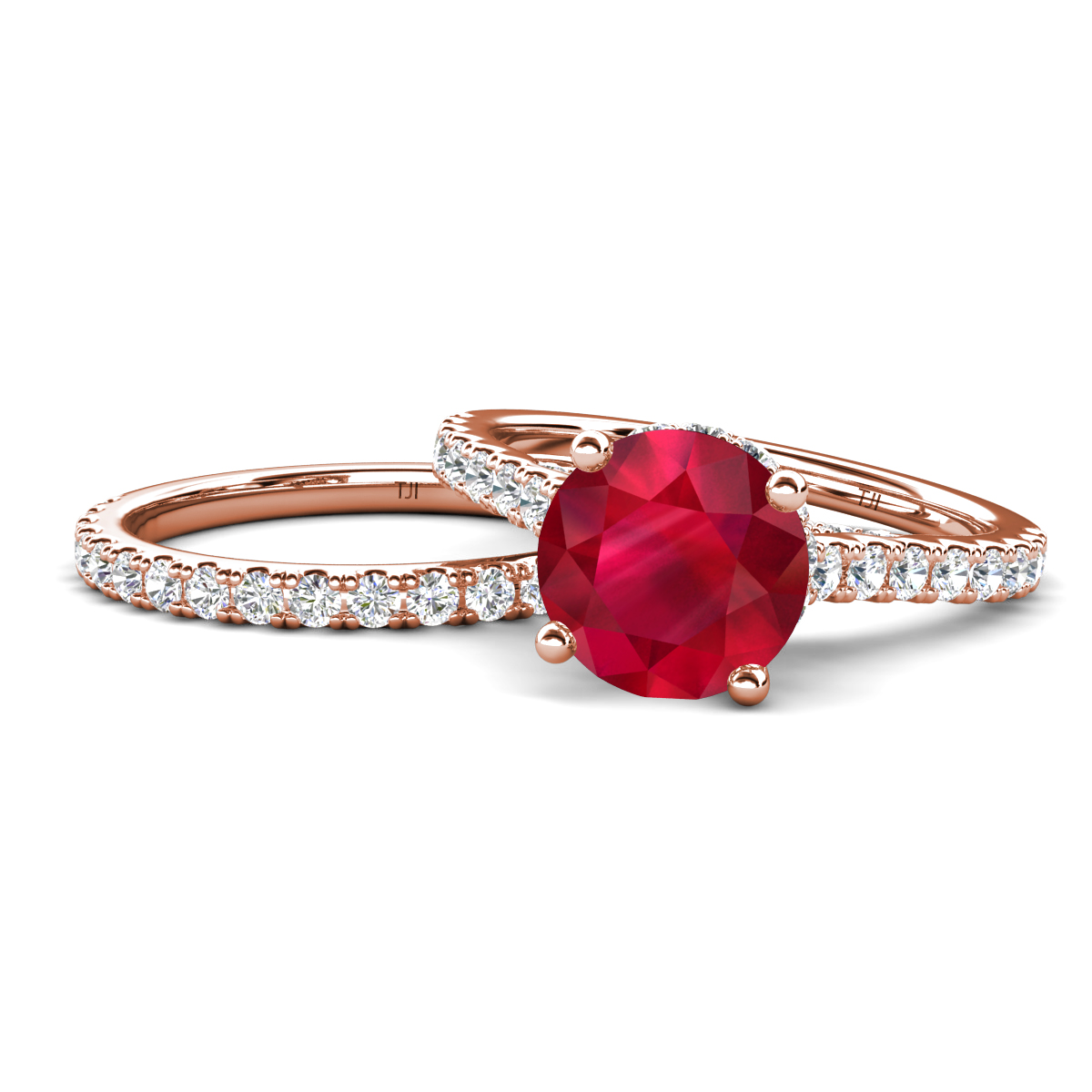 Kalina 2.38 ctw Ruby Accented Lab Grown Diamonds Bridal Set Ring  