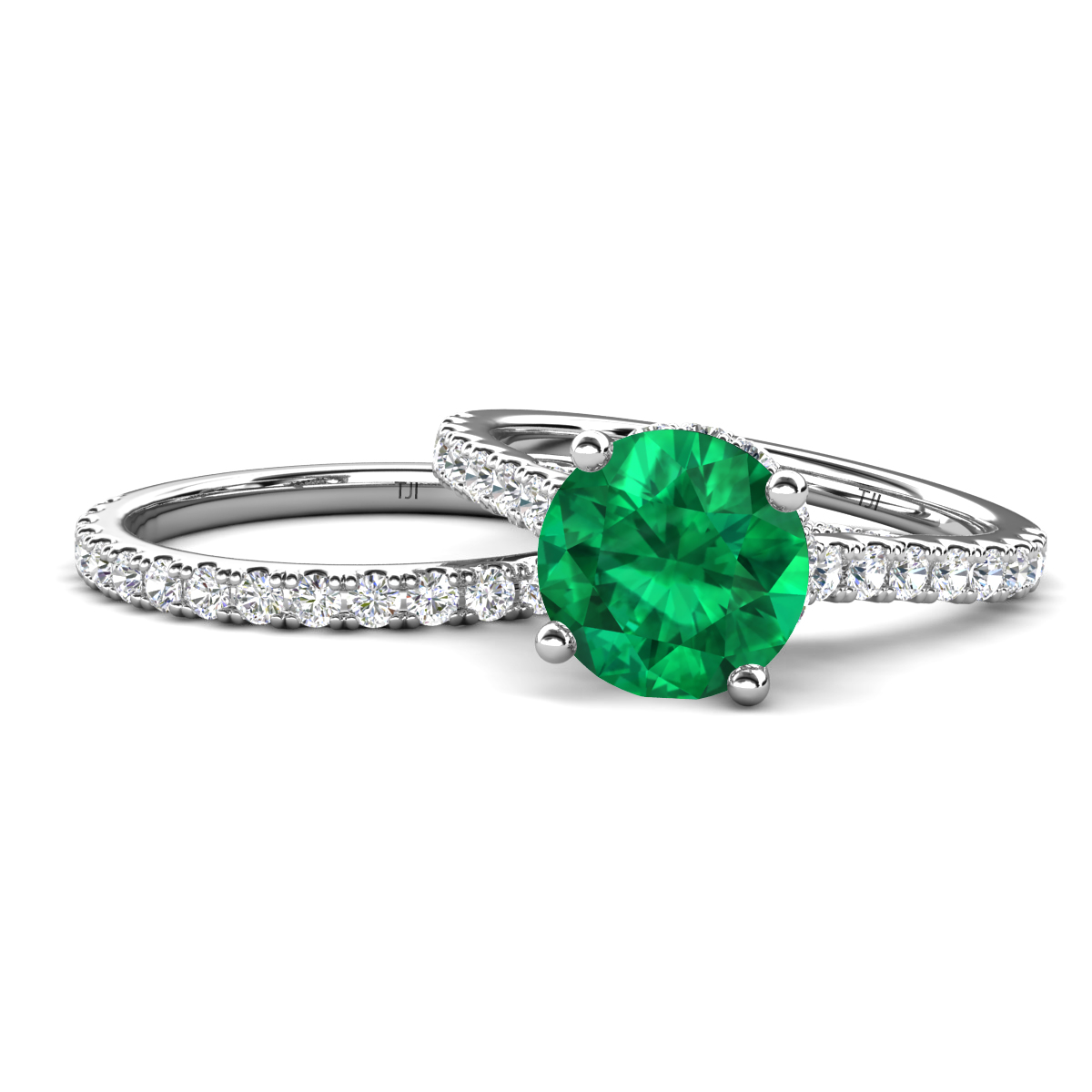 Kalina 2.28 ctw Emerald Accented Lab Grown Diamonds Bridal Set Ring  