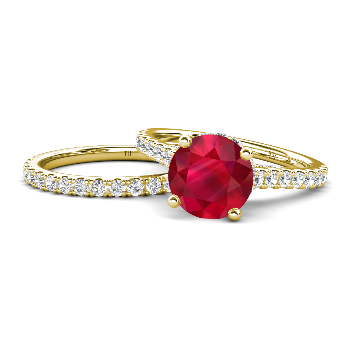 Kalina 2.38 ctw Ruby Accented Lab Grown Diamonds Bridal Set Ring  