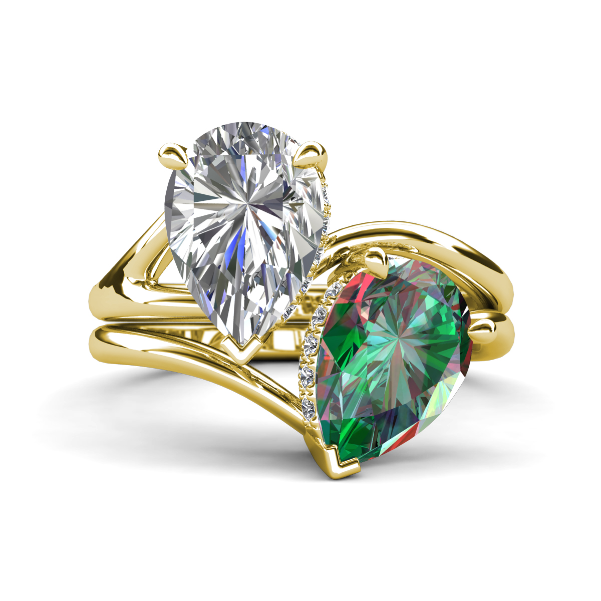 Hollie 5.05 ctw IGI Certified Pear Shape Lab Grown Diamond & Pear Shape Created Alexandrite Women 2 Stone Hidden Halo Engagement Ring 