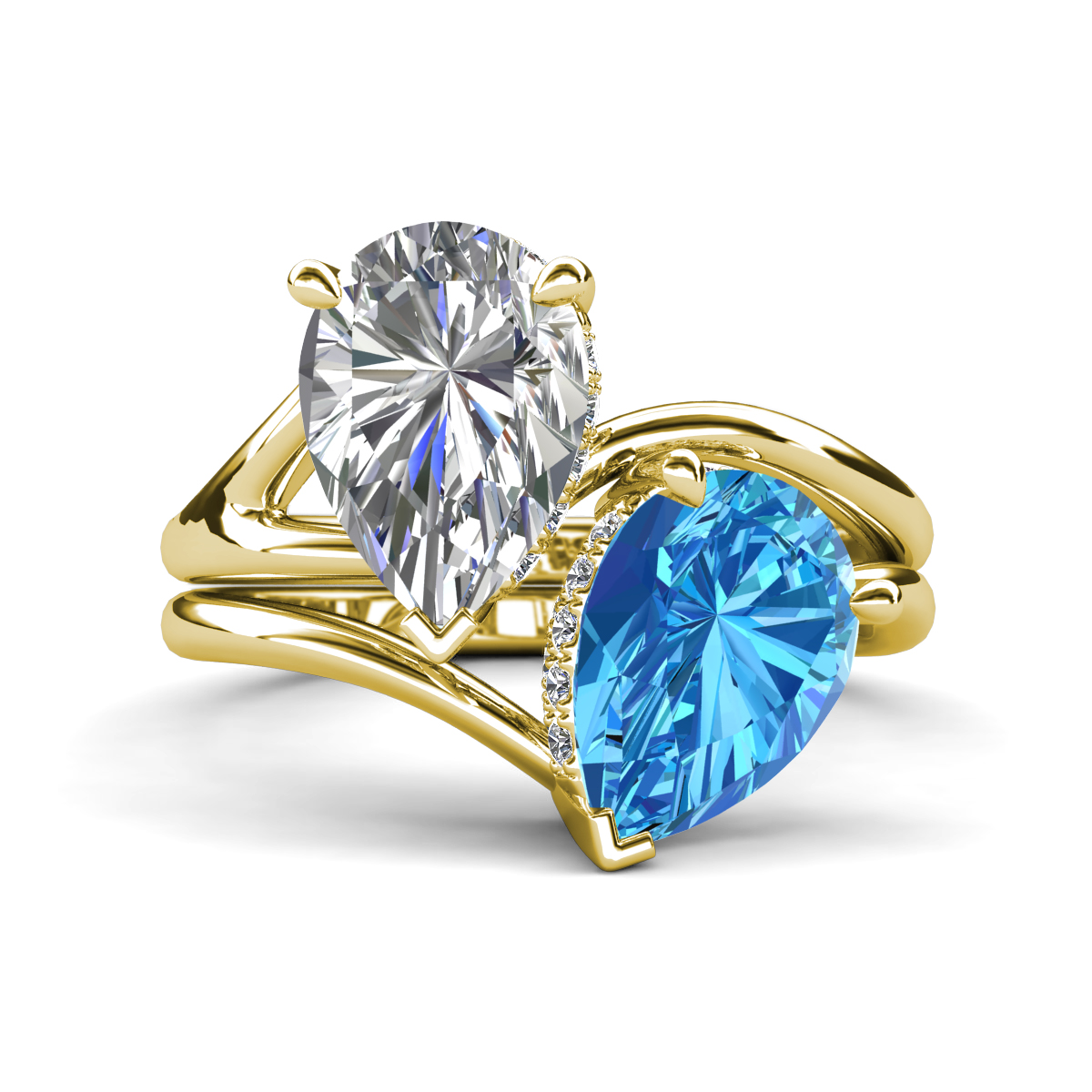 Hollie 4.81 ctw IGI Certified Pear Shape Lab Grown Diamond & Pear Shape Blue Topaz Women 2 Stone Hidden Halo Engagement Ring 