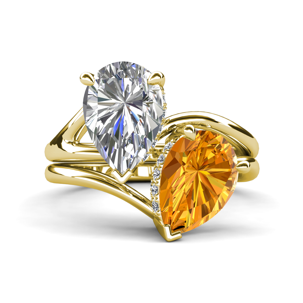 Hollie 4.21 ctw IGI Certified Pear Shape Lab Grown Diamond & Pear Shape Citrine Women 2 Stone Hidden Halo Engagement Ring 