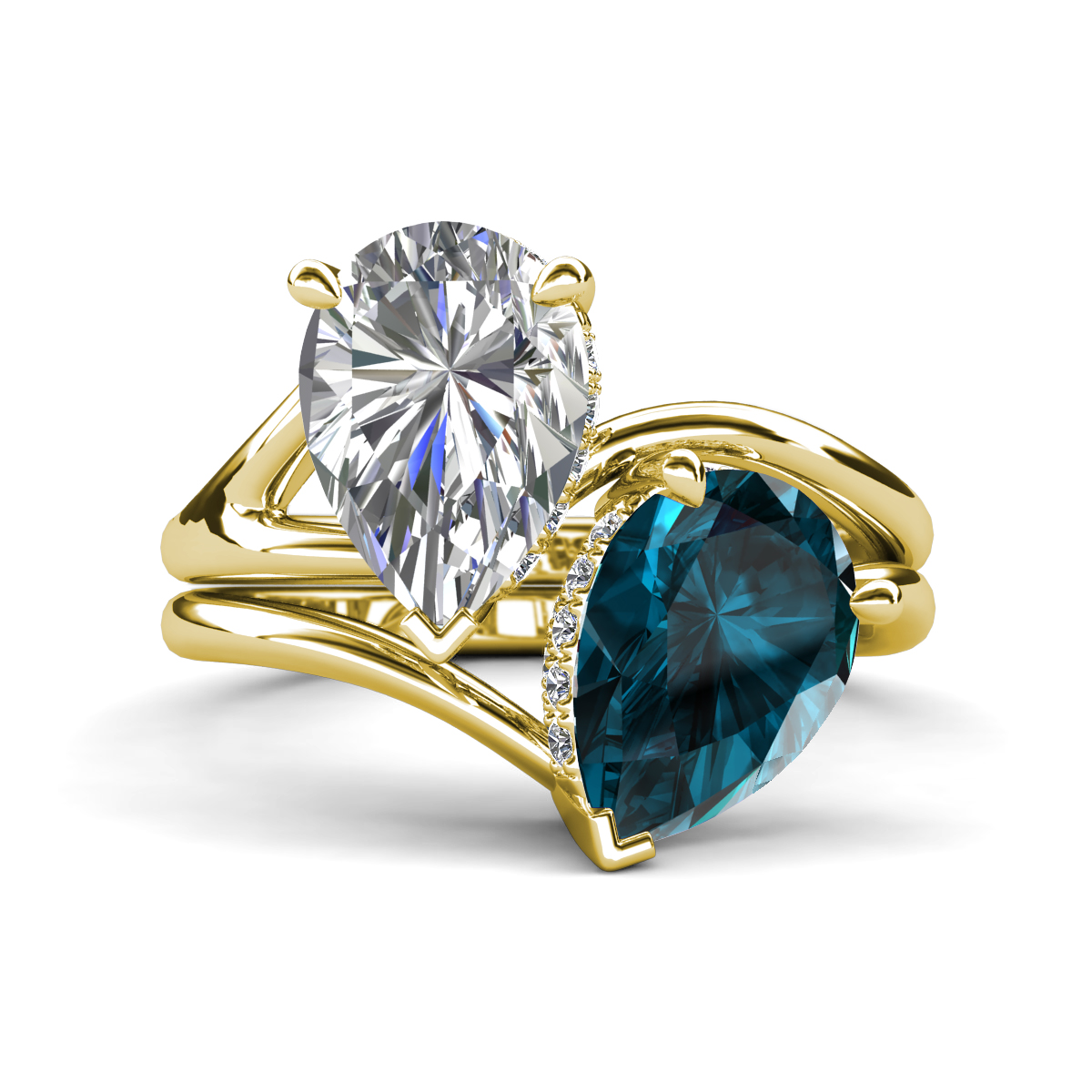 Hollie 4.81 ctw IGI Certified Pear Shape Lab Grown Diamond & Pear Shape London Blue Topaz Women 2 Stone Hidden Halo Engagement Ring 