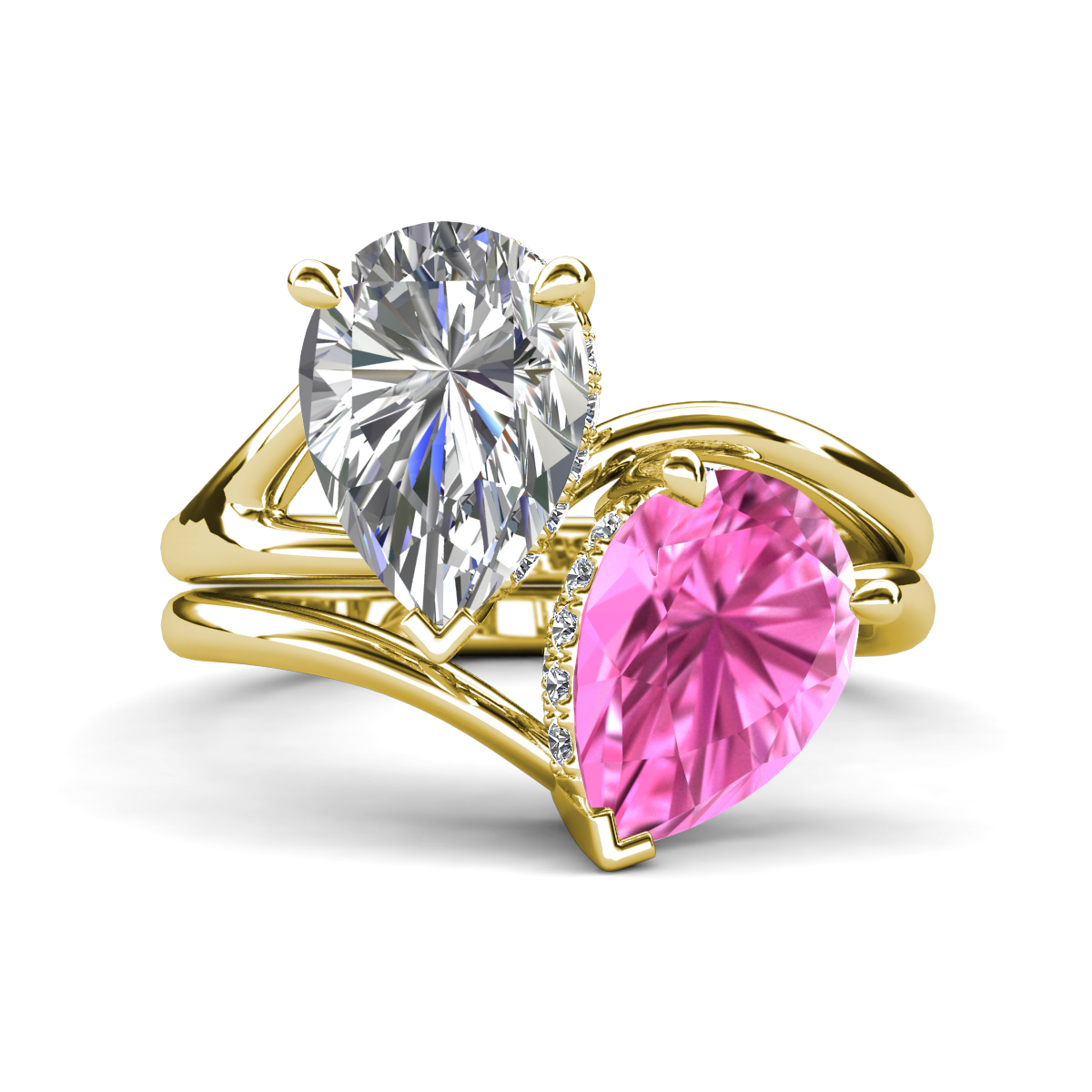 Hollie 4.96 ctw IGI Certified Pear Shape Lab Grown Diamond & Pear Shape Created Pink Sapphire Women 2 Stone Hidden Halo Engagement Ring 