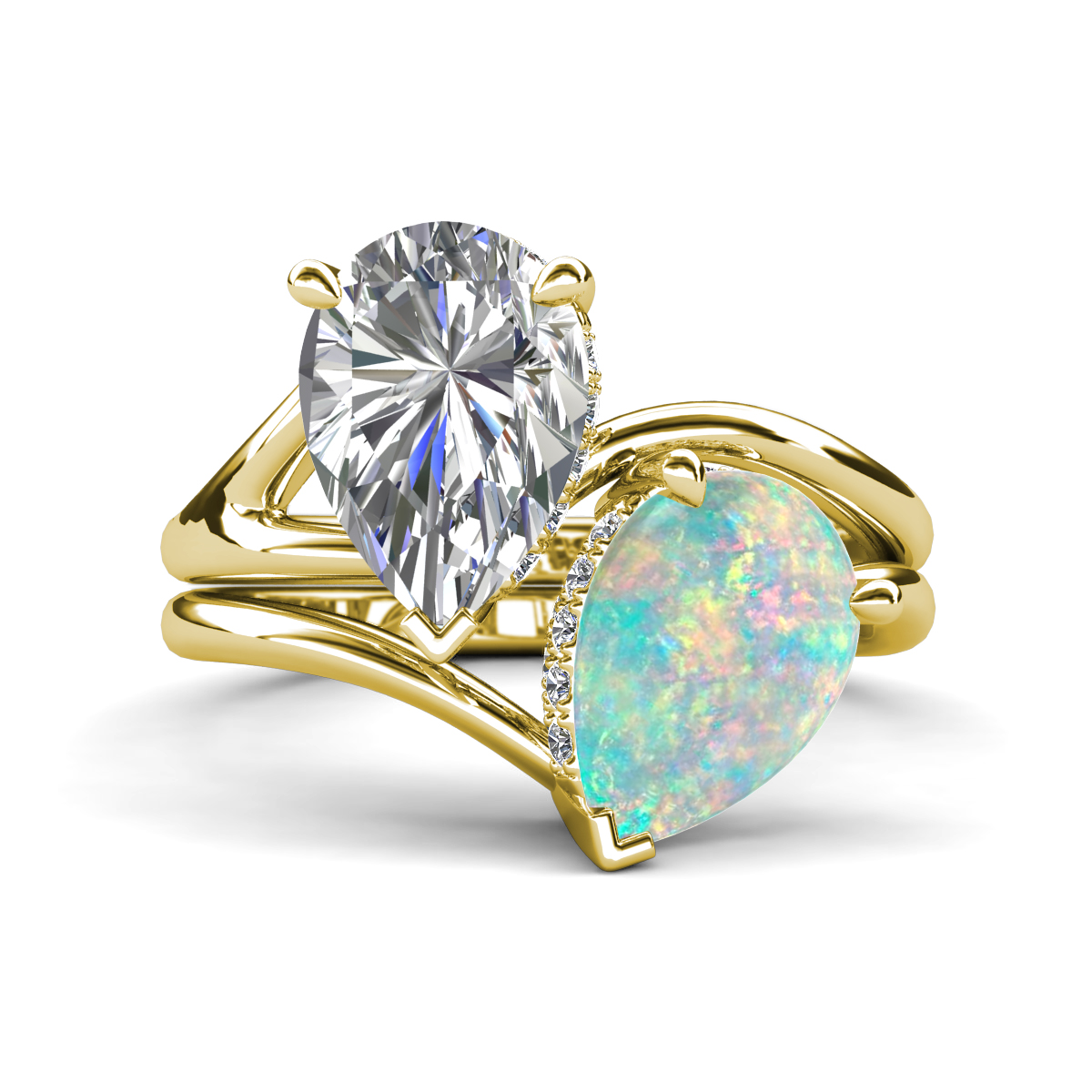 Hollie 3.41 ctw IGI Certified Pear Shape Lab Grown Diamond & Pear Shape Opal Women 2 Stone Hidden Halo Engagement Ring 