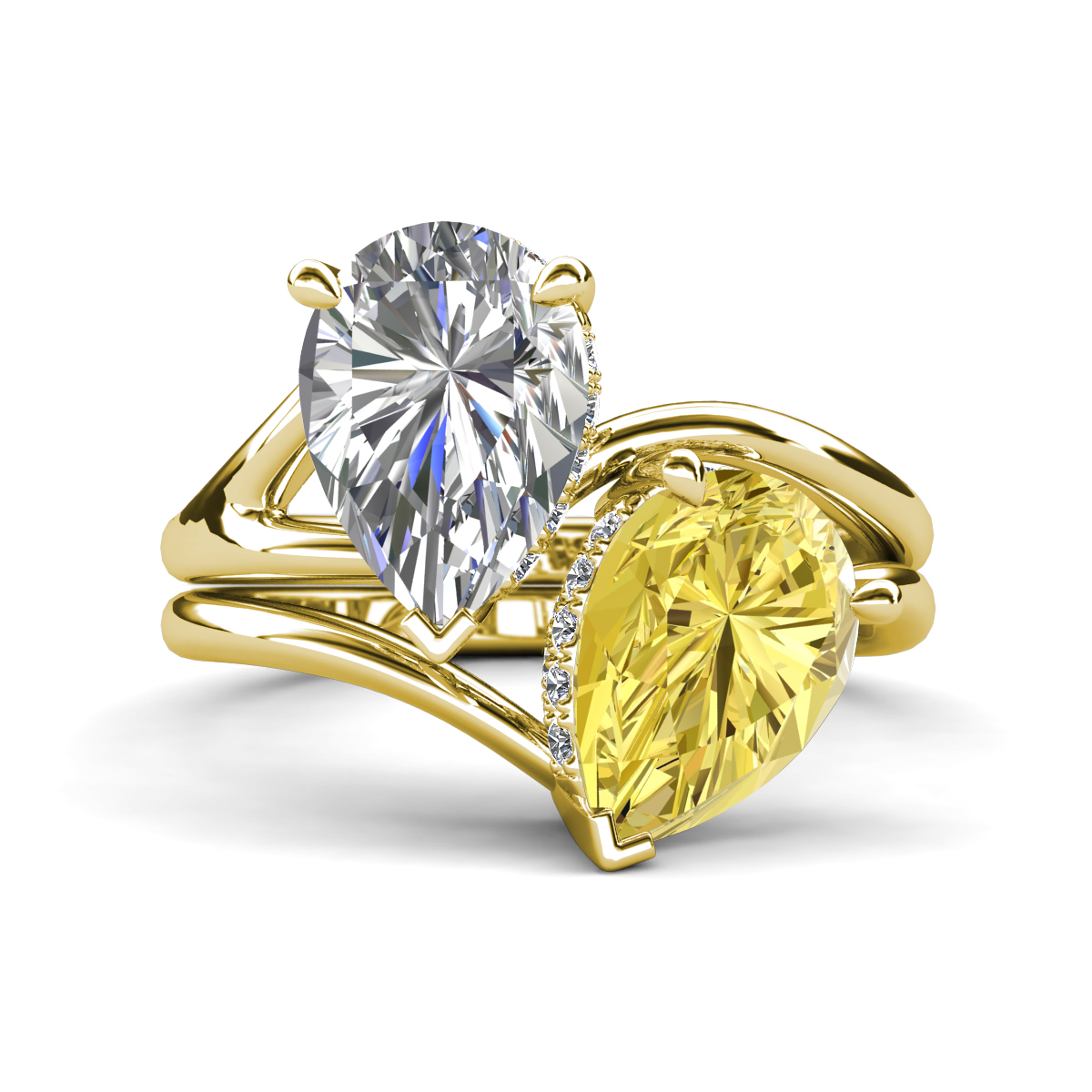 Hollie 4.96 ctw IGI Certified Pear Shape Lab Grown Diamond & Pear Shape Created Yellow Sapphire Women 2 Stone Hidden Halo Engagement Ring 