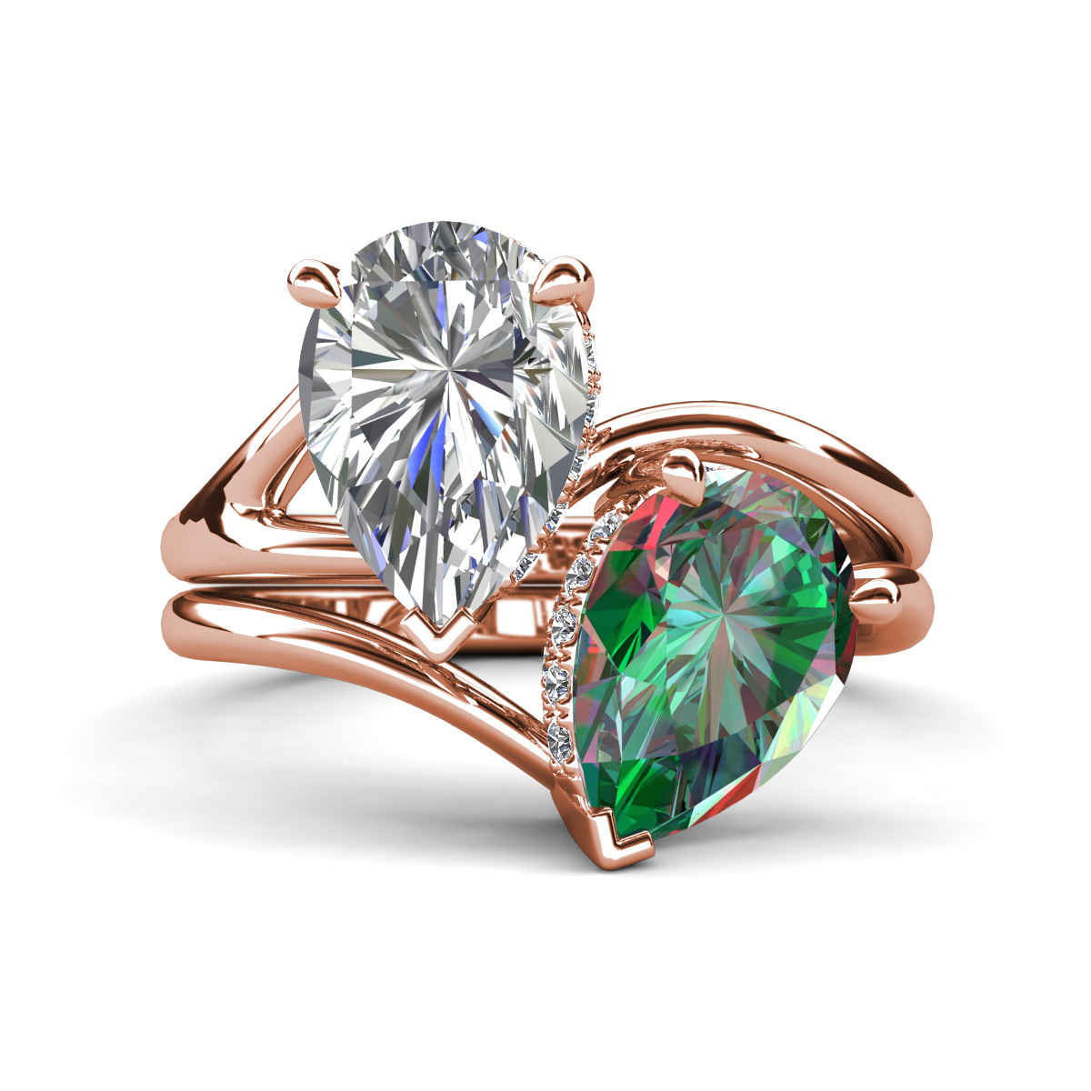 Hollie 5.05 ctw IGI Certified Pear Shape Lab Grown Diamond & Pear Shape Created Alexandrite Women 2 Stone Hidden Halo Engagement Ring 