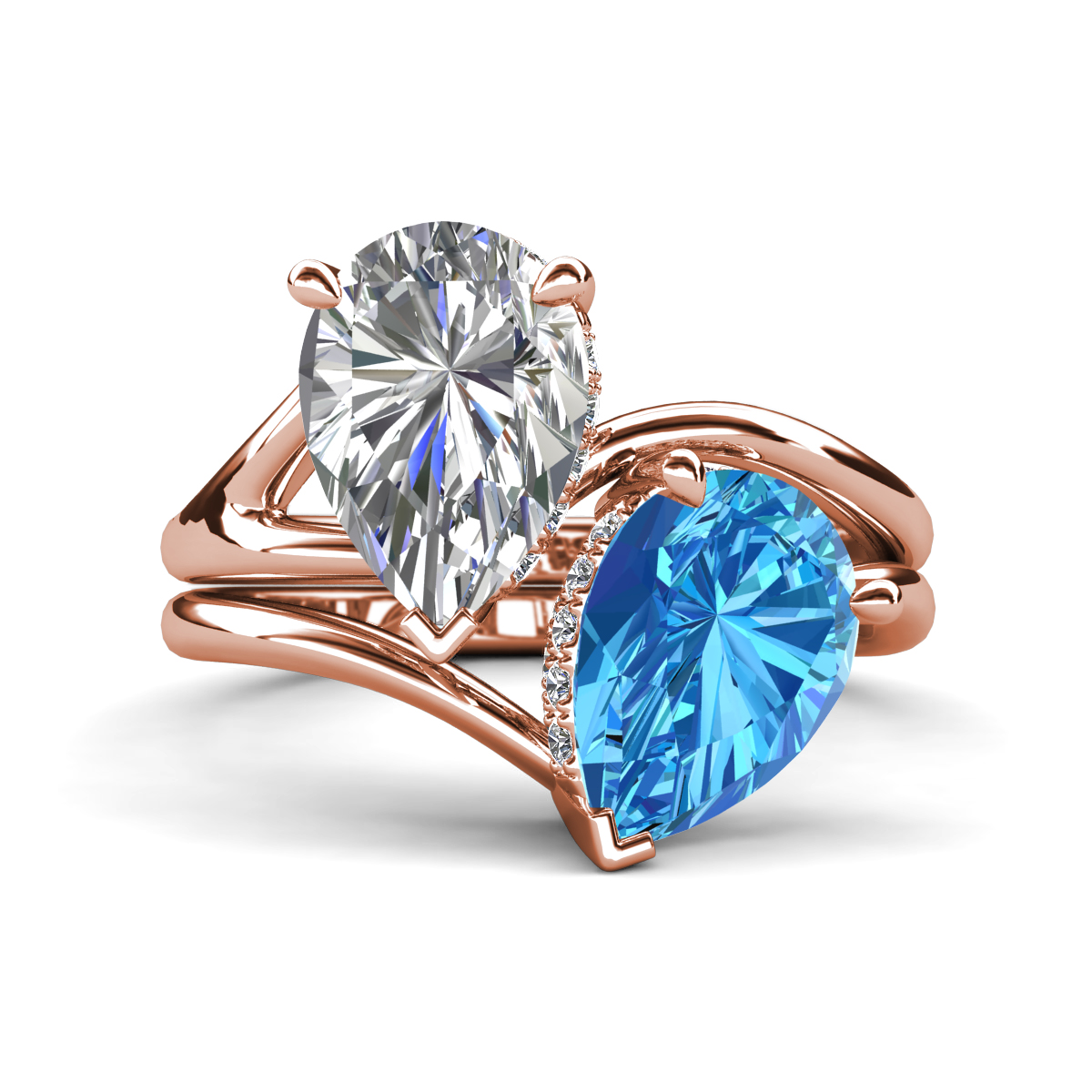 Hollie 4.81 ctw IGI Certified Pear Shape Lab Grown Diamond & Pear Shape Blue Topaz Women 2 Stone Hidden Halo Engagement Ring 